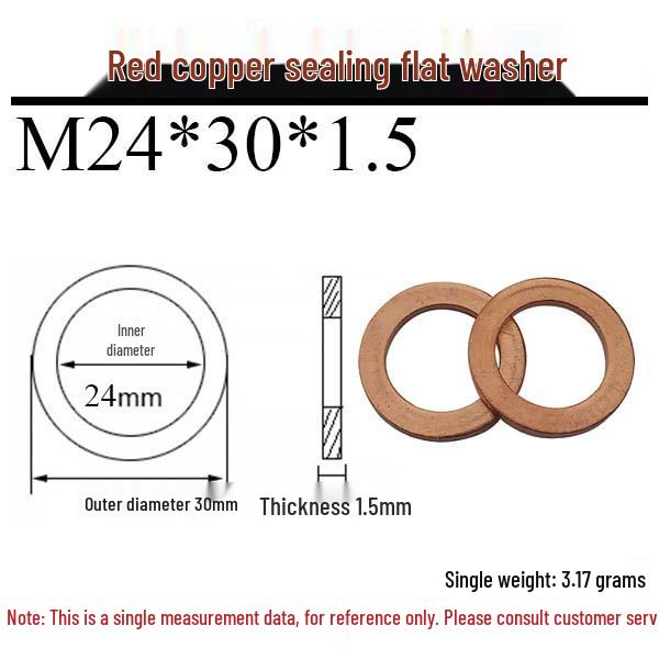 Annealed Red Copper Gasket Washer Pad for Sealing Fastener, M4-M34