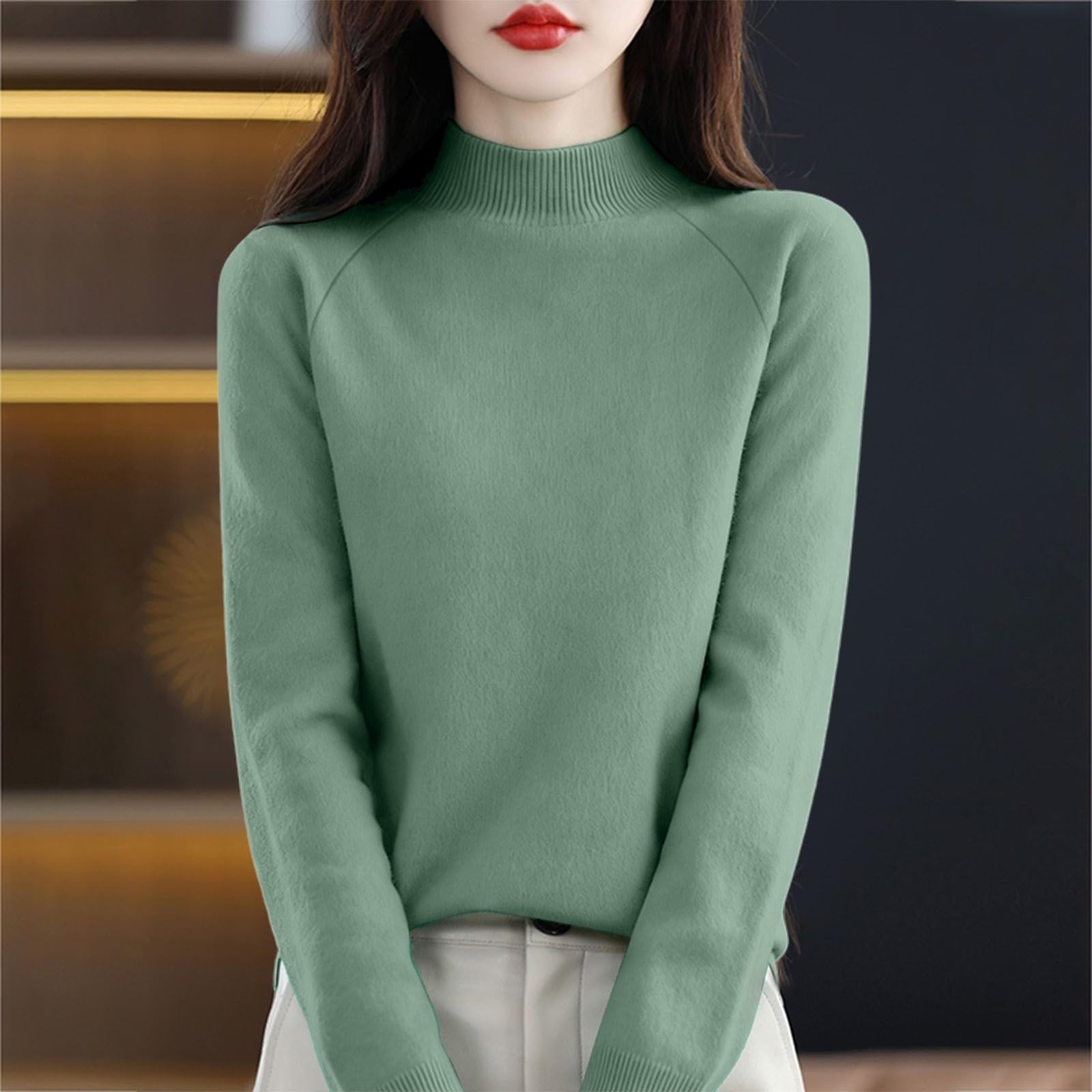 Women s Solid-Color Long-Sleeve FallWinter Casual Basic Raglan Sleeve Mid-Neck Pullover XL зелёный 2290₽