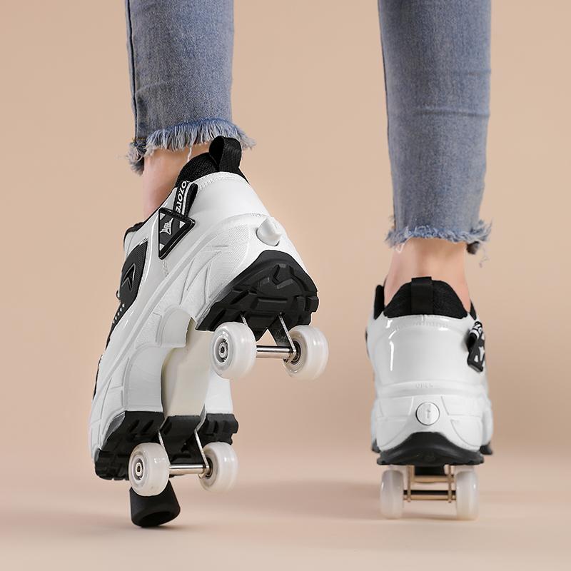 Teenagers /Boys/Girls Shapeshifting Shoes Four-wheel Dual-use Roller Skates Double Row Walking Shoes Roller Skates