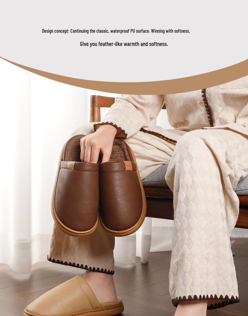 2025 New Unisex Cotton Slippers - Thick Bottom, Plush Lining, Non-slip, Waterproof for Indoor Autumn/Winter Wear