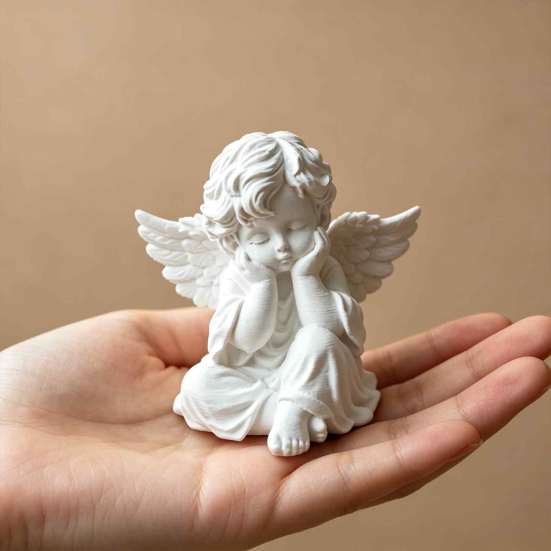 Holding Chin Angel Statue 3D Printed Retro Figurine, Guardian Statue, Winged Figurine Matte White Sculpture for Home Office Desk Decor