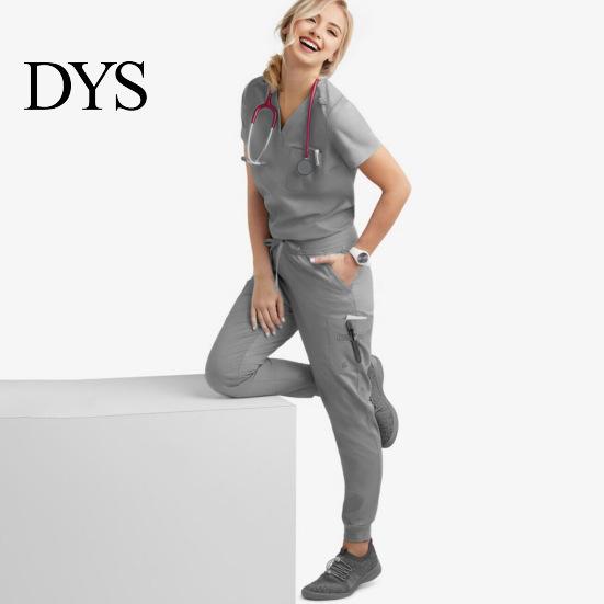 Dentist Uniform 2Pcs/Set Women Hospital Set V-neck Short Sleeve Pockets Tops Elastic Waist Nurse Top Jogger Pants Quick Drying Dental Nursing