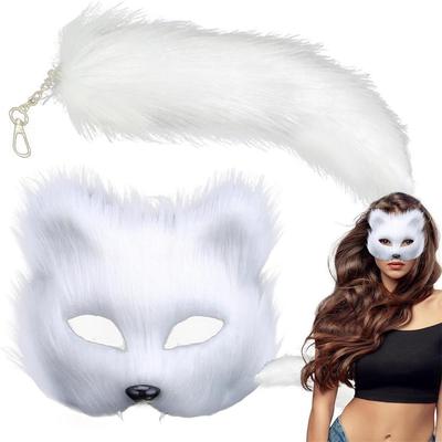 Fuchs Katzen Gesichtsmaske & Schwanz Requisiten Kostüm Set für Halloween und Bühnenauftritte