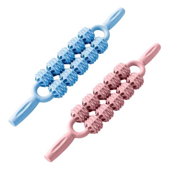 Double Row Massage Stick with Roller Muscle Sore Pain Relief Deep Tissue Relaxation Physical Therapy Leg Arm Belly Back Full Body Roller Massager