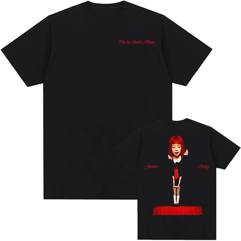 Jennie Ruby The 1st Studio Album Merch T-shirt Cotton Short Sleeve Male Tshirt Unisex Streetwear Hip Hop Korean Singer Print Tee