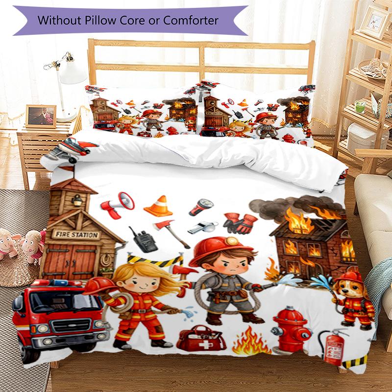 3pcs firefighters Bedding Set Duvet Cover Closure Includes 1 Duvet Cover & 2 Pillowcases, Soft and Comfortable for All Seasons.