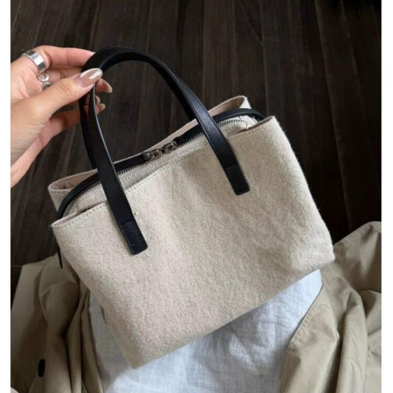 AAM Three-compartment Linen and First-layer Cowhide Large-capacity Tote Bag Lazy Wind Portable Shoulder Messenger Bag