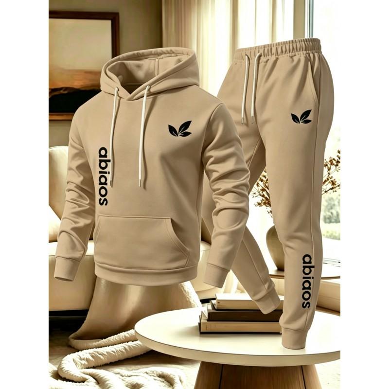 Mens Casual Tracksuit Hoodie Sweatpants Set Solid Color Simple Couple Style
