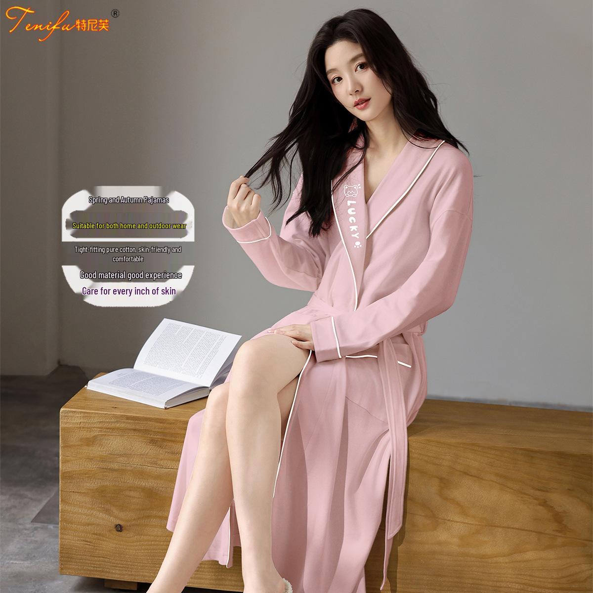 

Хлопковый халат для молодоженов - Облегающий, праздничный дизайн для осени/весны XL (115-140 lbs)