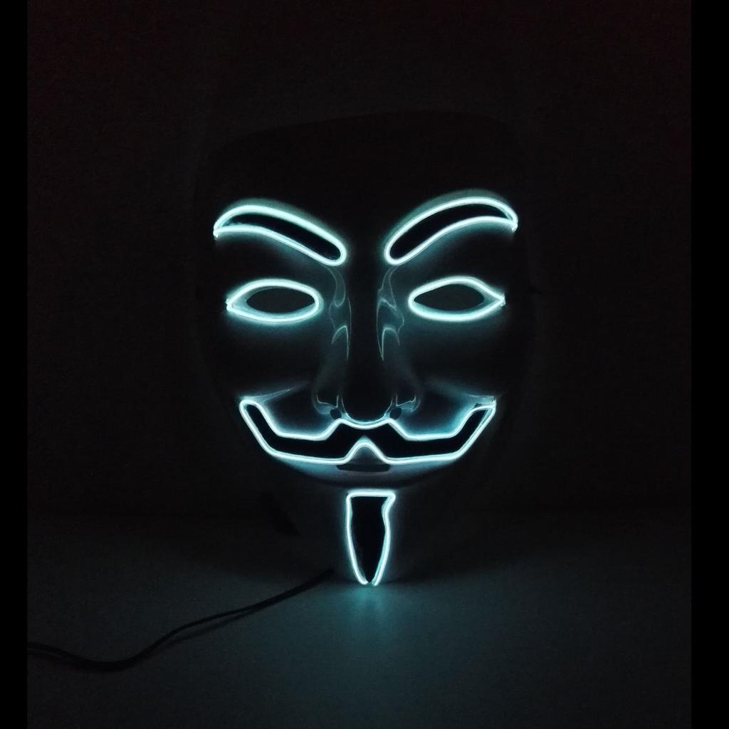 Halloween Glowing V Mask EL Wire Neon Light Up Anonymous Mask Cosplay Horror Luminous Mask for Man Women Haunted House Props