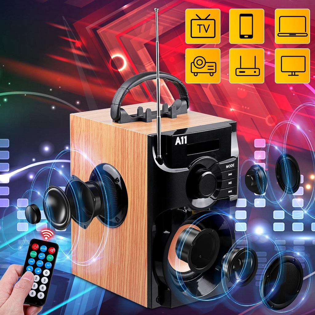 A11 USB Portable Bluetooth Speaker Wireless Stereo Subwoofer Bass Speakers Music Center Support FM Radio TF AUX Remote Control DC 5V