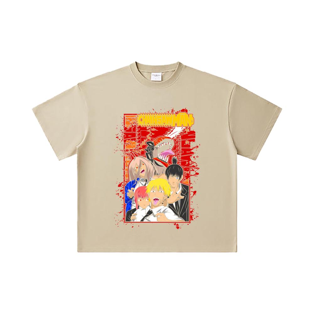 260 GSM Double Yarn 32 Count 100% Cotton Chainsaw Man V26 Print Unisex Heavy Cotton T Shirt