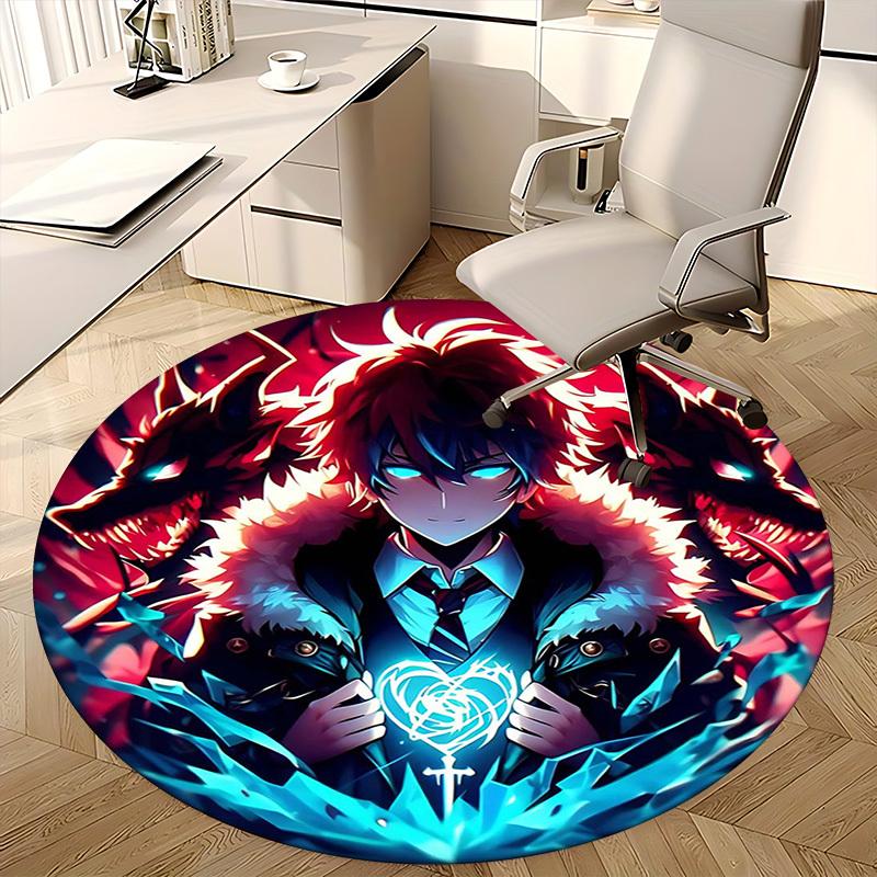 1pc Anime Design Round Carpet - Demon Slayer Theme, Office Chair Mat, Non-Slip Rug for Home Decor, Seasonal Gift, Suitable for Office, Living Room
