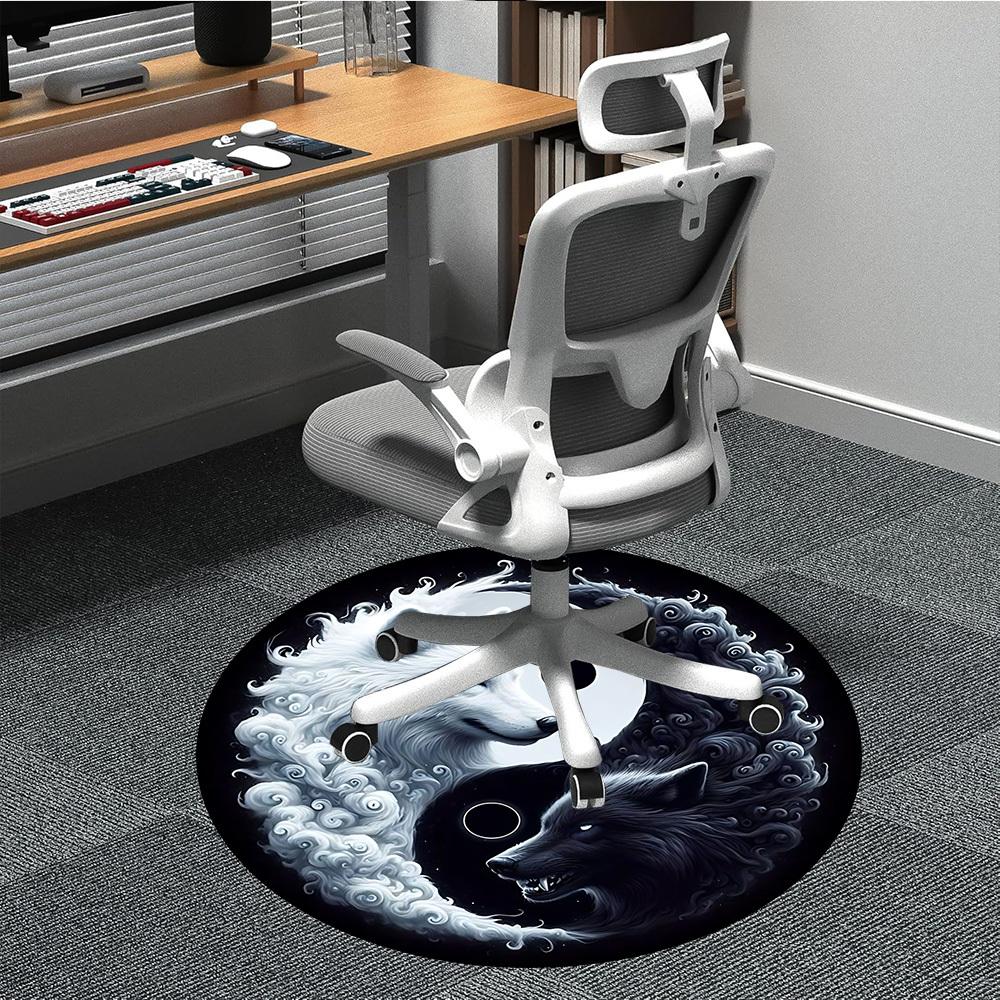 

1pc Wolf YinYang Office Round Area Rug, Under Office Chairs Bedroom Living Room Home Decor, Room Deco, Available in Various Sizes 80cm
