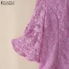 ZANZEA Women Casual Round Neck Half Sleeve Lace Patchwork Blouse