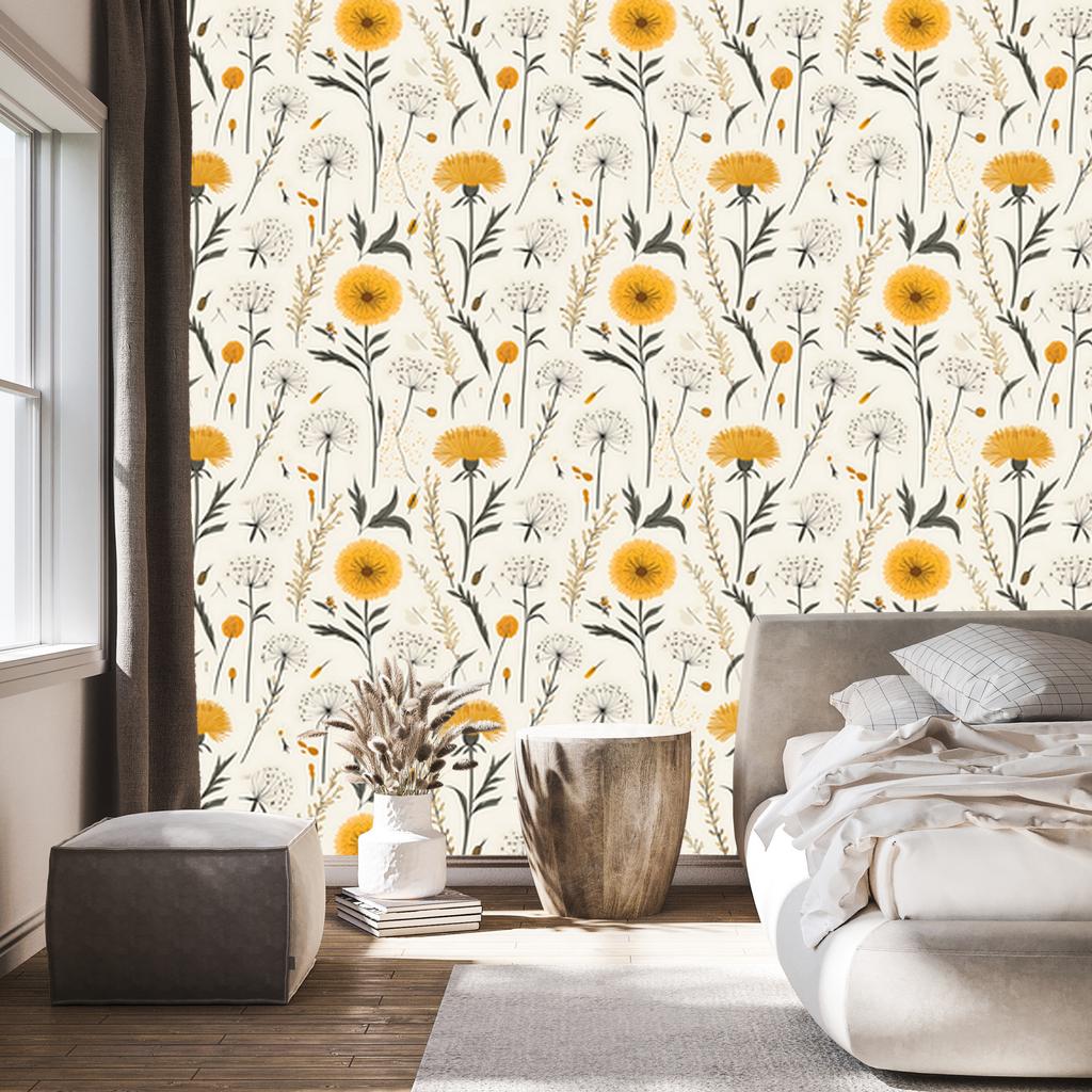 Dandelion Wallpaper White for Living Room and Bedroom 50x1000