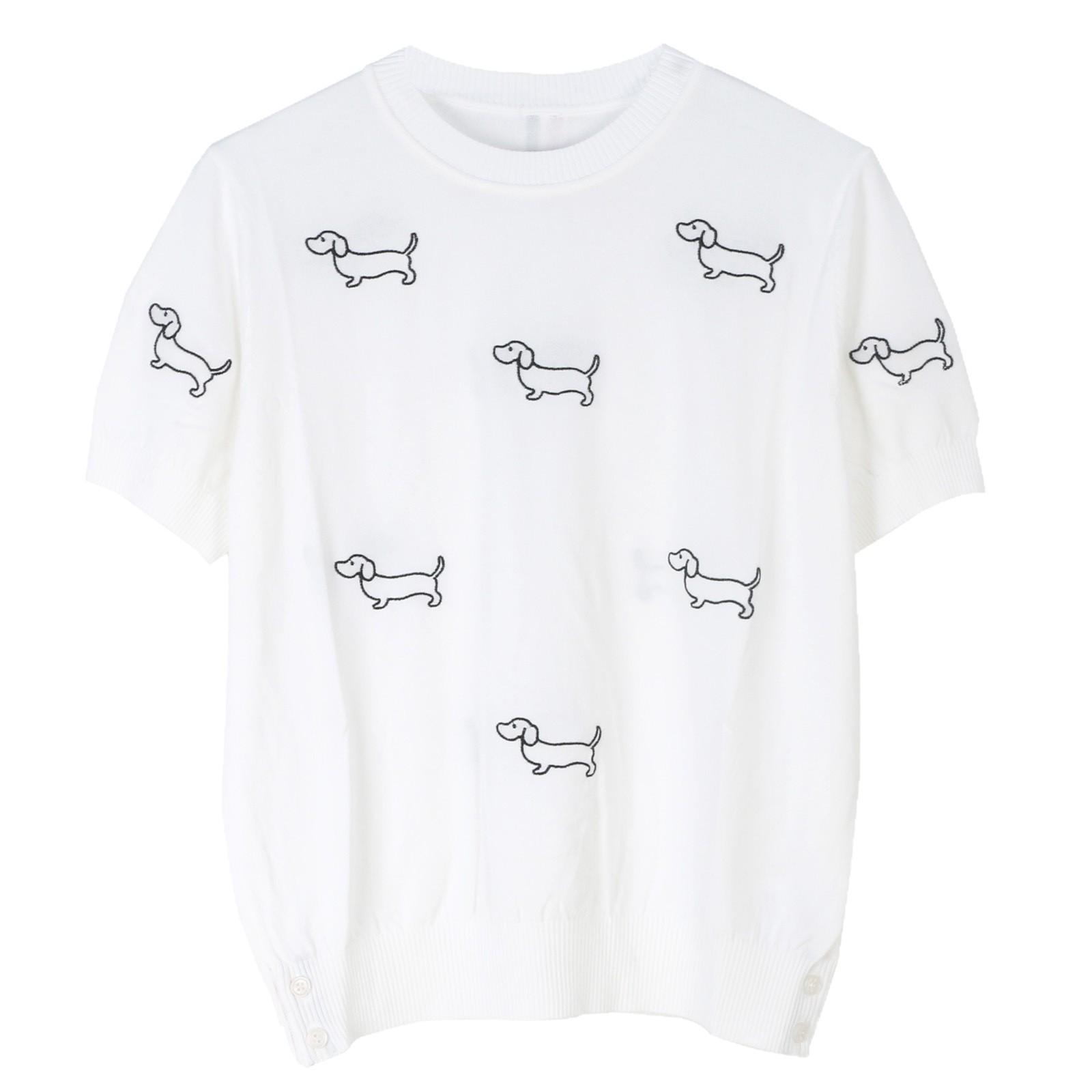 

Вышитый трикотажный топ с коротким рукавом и круглым вырезом с изображением животных для весны/лета L