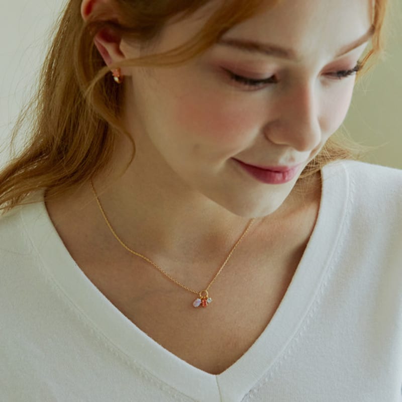 Shertz [Rosa/Mintgrün/Weiß] Edelsteinspitzen-Halskette (14k)