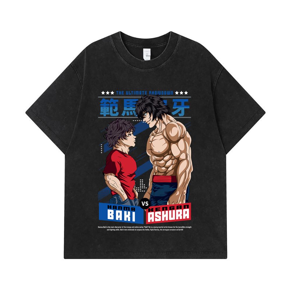 275 GSM Washed T-shirts 100% Cotton Baki V2 Baki Ashura Print Unisex Heavy Cotton T Shirt