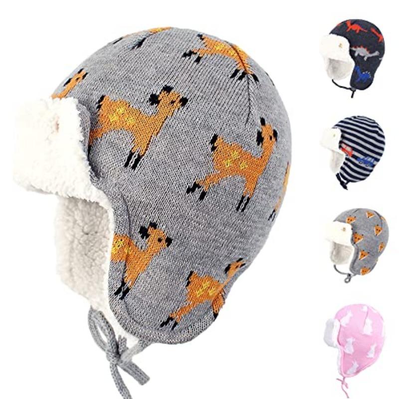 Gajaous Baby Boys Girls Winter Animals Earflap Beanie Hat Kids Infant Dinosaur Fox Pattern Fleece Lining Warm Hat