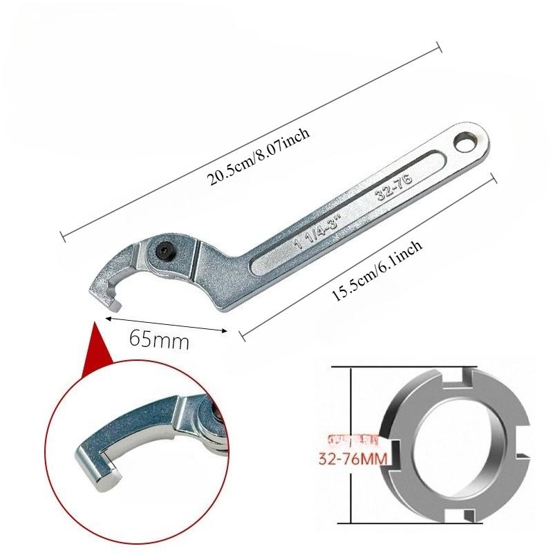 Adjustable Crescent Wrench - Hook-Head Tool for Motorcycle Shock Adjustment, Water Meter Cover & Round Nut Removal
