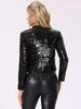 Allegra K Women's Party Sequin Crop Jacket, Long Sleeve, Open Front, Sparkle Glitter Blazer, Black, Size M