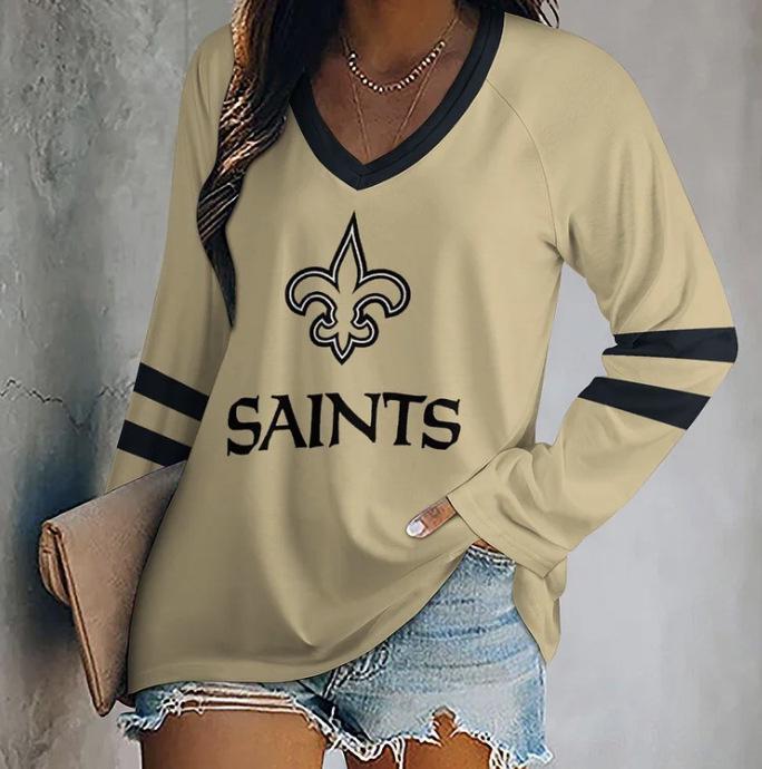 2024 Women's V-Neck NFL Team Long Sleeve T-Shirt with 3D Print Design
