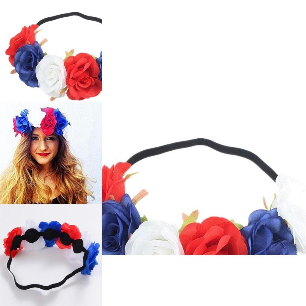 Beautiful Red White Blue Flower Crown Headband For Royal Celebrations