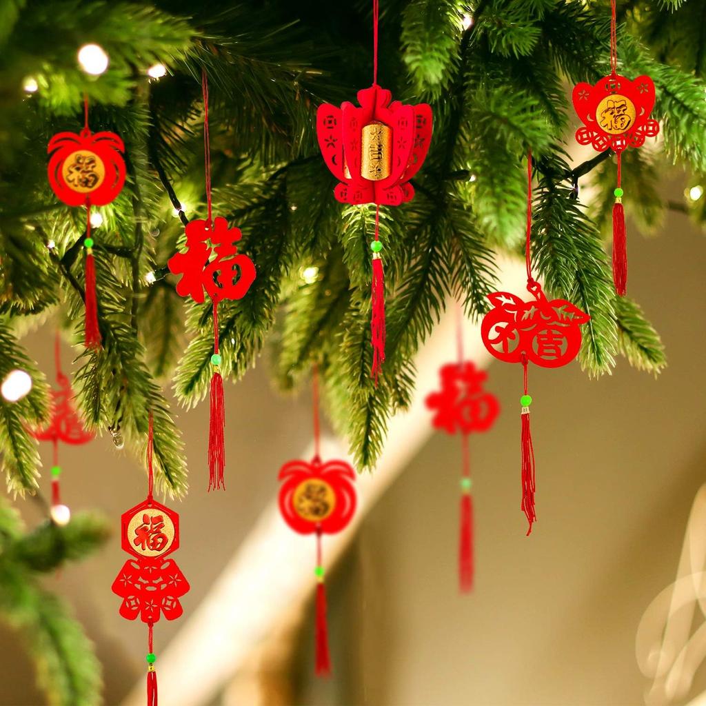 Waline 36-Piece Chinese New Year Decorations: Red Hanging Ornaments, Lucky Fu Pendants for Home, Office, Car, Trees & Spring Festival (6 Designs)