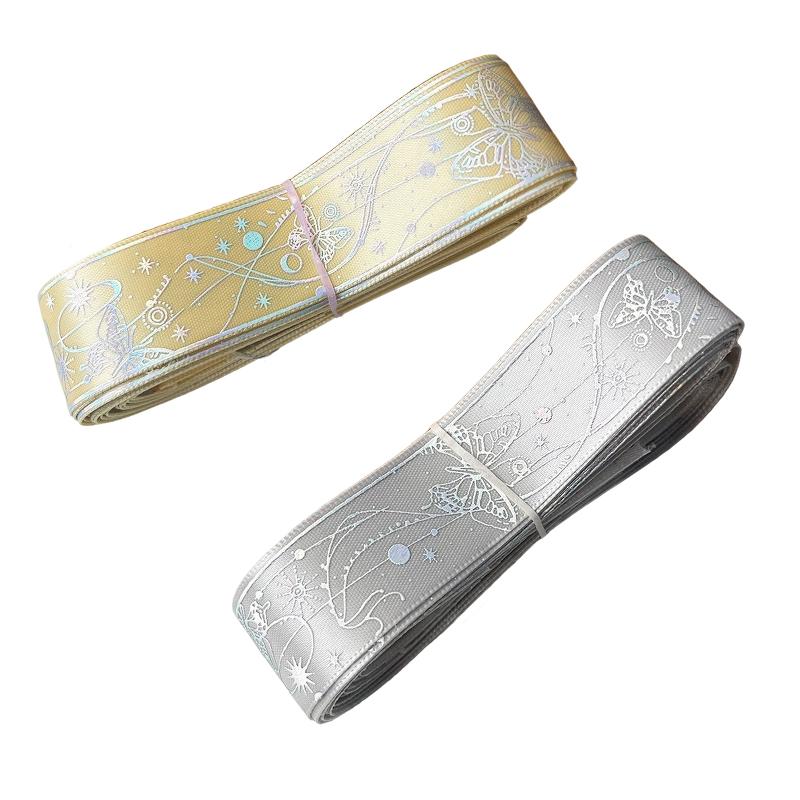 1 Roll DIY Hot Stamping Material Printed Pattern Butterfly Ribbon Creative Hot Stamped Ribbon Lace Accessories 2.5x450cm