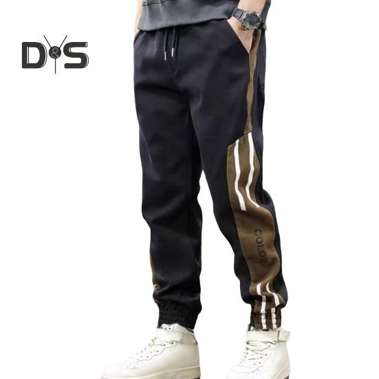Spring Fall Men Cargo Pants Loose Drawstring Elastic Waist Pockets Ankle-banded Contrast Color Patchwork Sport Trousers Daily Wear Harem Pants