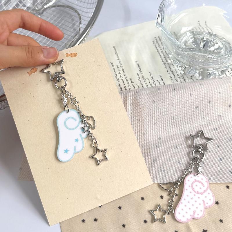 Y2K Stars Wings Keychain Glitter Shiny Pendant Kawaii Bag Hanging Decor for Y2K Style Outfit Accessory