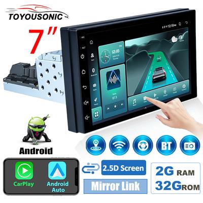 1 Din 7 Inch Car Radio Universal  Multimedia Video Player Stereo  GPS Wireless CarPlay Android Auto Wi-Fi FM Bluetooth