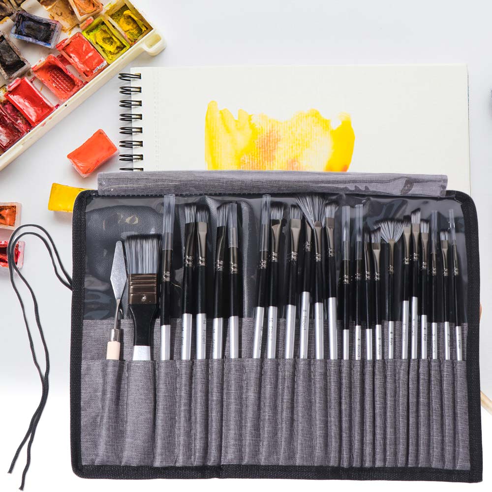 24pcs/set DIY Art Paint Brush Set Wooden Handle Oil Painting Brushes  Watercolor Painting