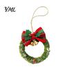Xmas Gift Wrapping Accessories Mini Christmas Wreath Ornament, Hanging Decoration with Plaid Bow And Decorative Bells for Holiday Season Metal Bells,