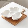 White Ceramic Plate Maple Leaf Plate with Wooden Pallet Snacks Dried Fruit Plates Snacks Platter Home Fruit Bowl Candy Plates