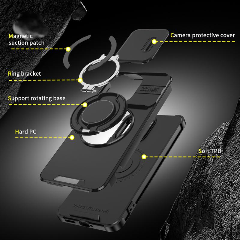 Heavy Duty Car Magnetic Metal Ring Bracket Phone Case For VIVO V60 Lite 5G Shockproof Rugged Armor Slide Camera Protective Cover