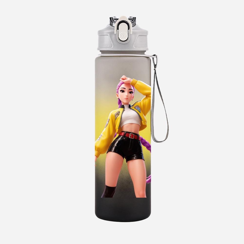 750Ml Water Bottler Anime K-Pop Demon Hunters Printed Character Water Cup Large Capacity Outdoor Portable Rope Drinking Bottle for Boy Girl Gift