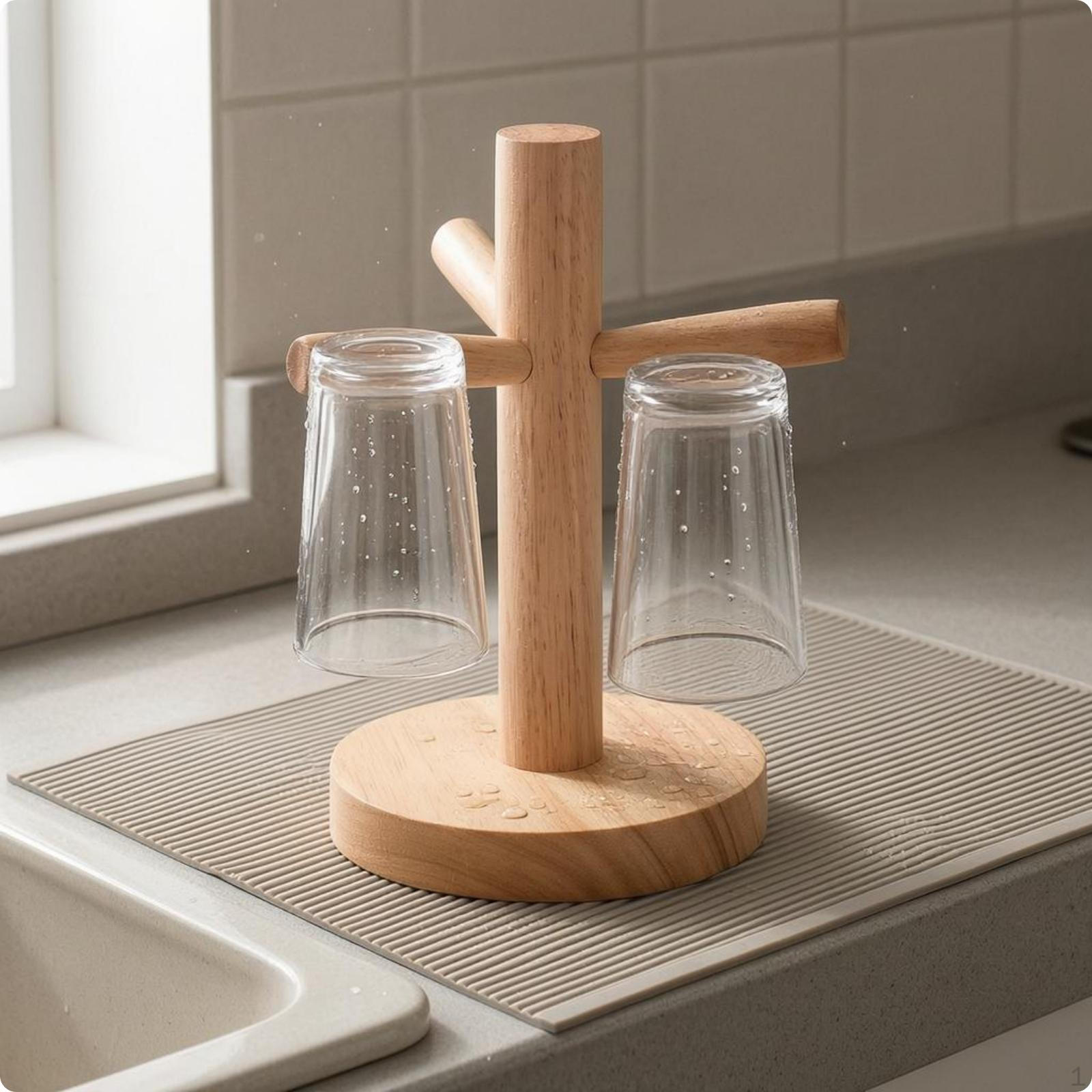 Wooden Cup Drainage Rack Wood Mug Tree Smooth Edges Rubberwood Small Rubberwood Small