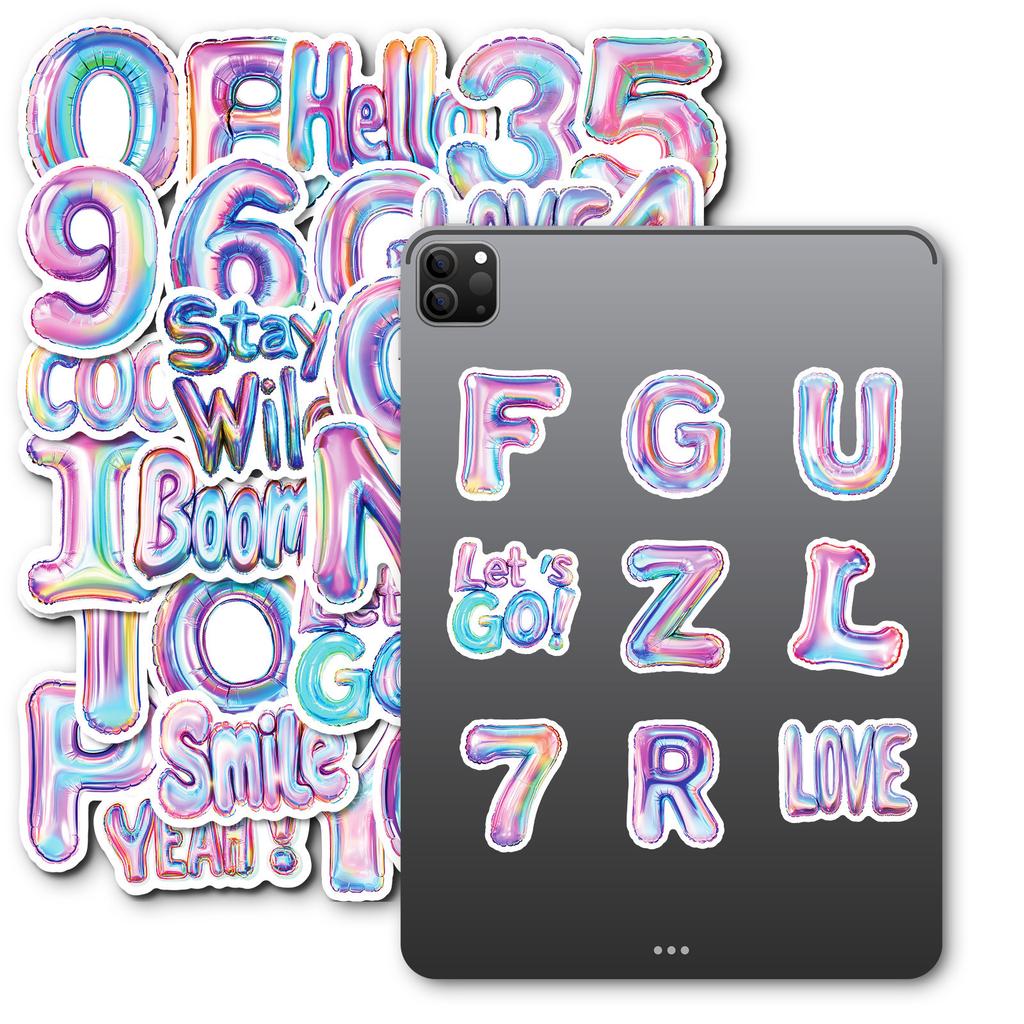 New 50 English Alphanumeric Color Aluminum Film Balloon Stickers Tablet Phone Case Decoration Waterproof Stickers