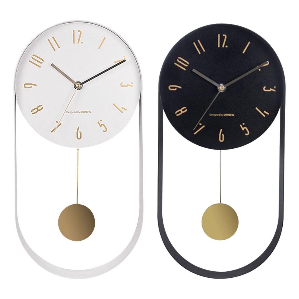 Nordic Wall Clock with Pendulum Iron Art Silent Non Ticking Wall Clocks for Office Living Room Wall Hanging Bedroom Decoration
