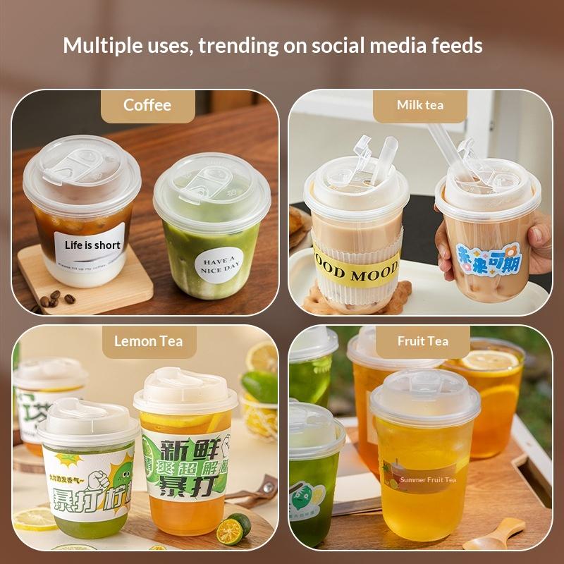 Clear U-shaped Coffee Cups Lidded 10Pcs Disposable for Milk Tea Drinking Pleasure