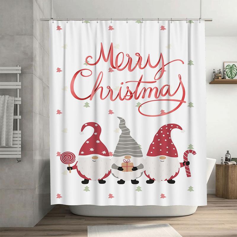 

Tuniu Festive Gnomes Holiday Shower Curtain Set Cute Scandinavian Christmas Bathroom Decor Whimsical Forest Gnome Design Cozy Ho W60H190(CM)-1 Pcs