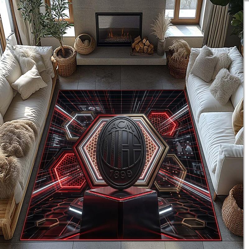 Tappeto in Flanella Stampato AC Milan Antiscivolo Morbido Poliestere Tappeto per Pavimento Tappetino Decorativo da Interno per Camera da Letto Soggiorno Divano Sala Giochi Decorazione Casa