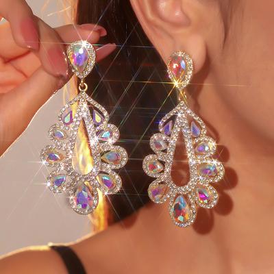 Fashion Shiny Glass Rhinestone Long Drop Earrings Temperament Earrings Elegant Trend Earrings Female Earrings 1 Pair