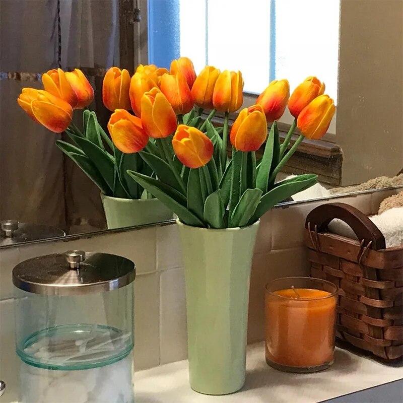 10PCS Tulips Flowers Artificial Tulip Bouquet PE Foam Fake Flower for Wedding Decoration Mother Day Gifts Home Garden Decor