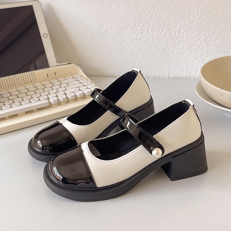 Damer Perle Lolita Mary Janes Høyhælsko Sko Sko 2024Nye Sommersandaler Mote Tykke Pumper Damer Kjole Fottur