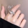 Women Ring French Style Adjustable Opening Finger Ring with Imitation Pearls Cubic Zirconia Design Jewelry Gift