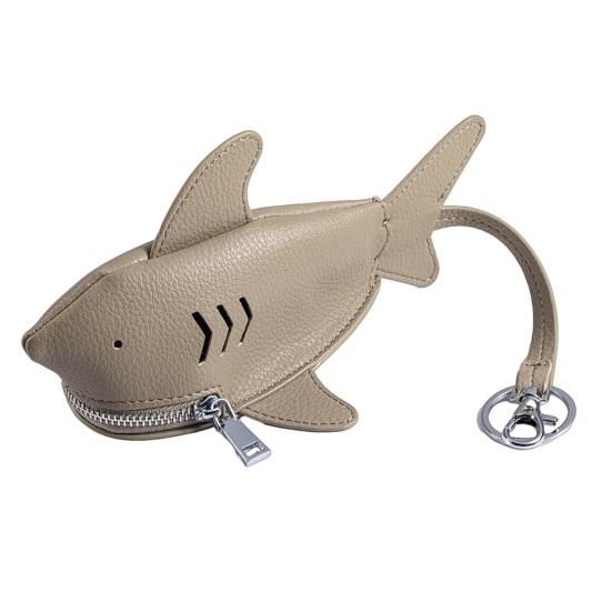 Leather Shark Key Bag Cute Shark Shape Car Key Bag Backpack Charm Shark Pouch with Keyring And Lanyard Zippered Coin Purse