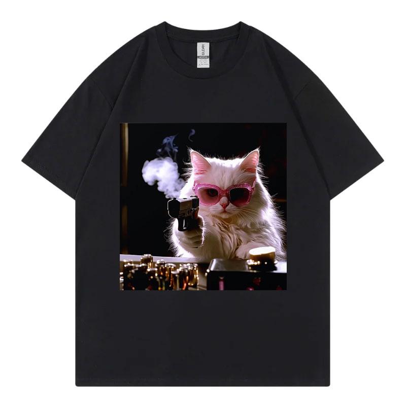 Glam Mafia Cat Funny Meme Graphic T Shirts High Street Fashion Trend Short Sleeve Tshirts Summer Casual Comfort Cotton Tshirt